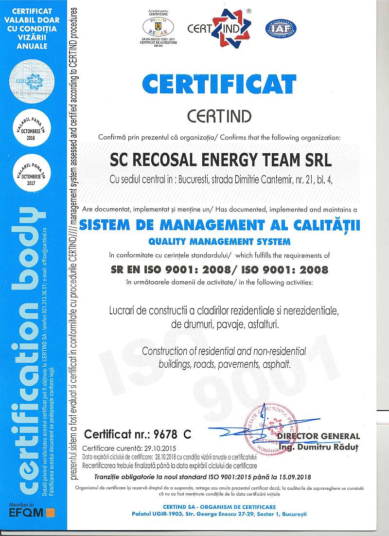 Certificari ISO 9001 Asfalterra Energy Team