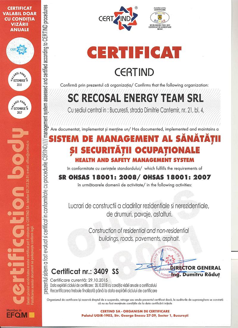 Certificari OHSAS 18001 Asfalterra Energy Team